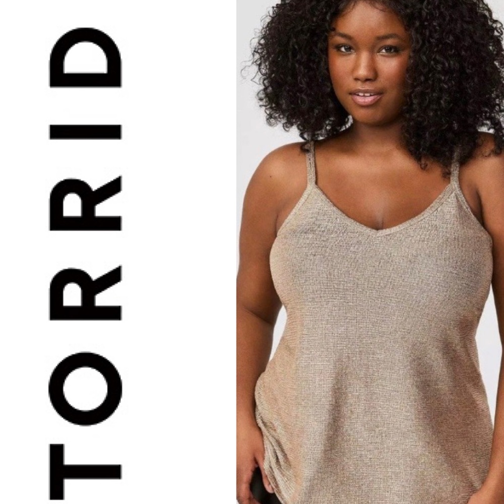 NWT TORRID NEW Shine Deep V Tank Champagne Sparkle Holiday Party Size 0/L